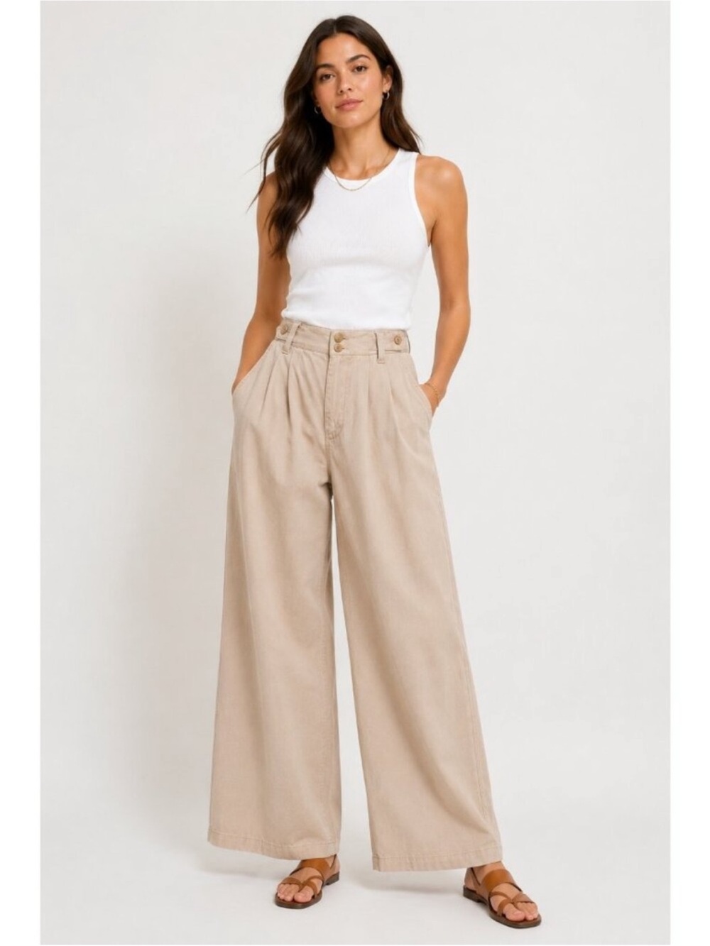 Madewell The Harlow Wide-Leg Beige Pants Size 4